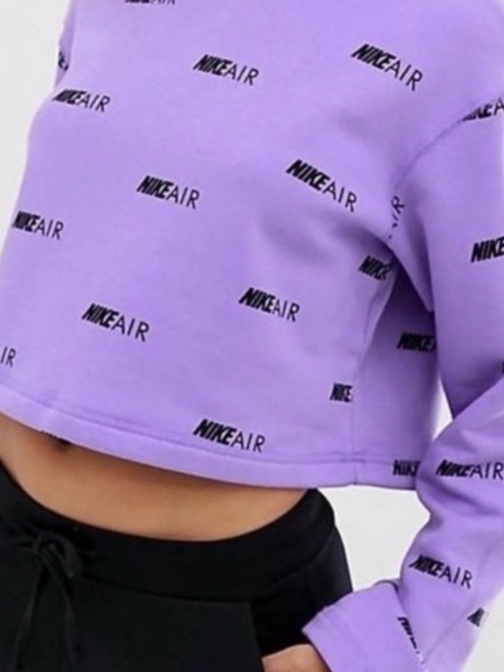 Nike Air Lilac Cropped All-Over Logo Print Fleece Crewneck
Sweatshirt